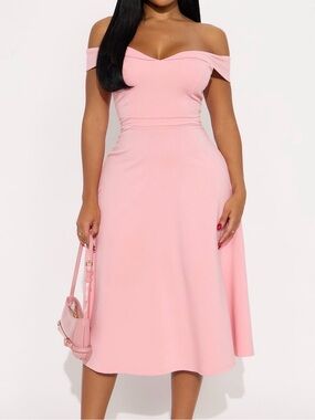 Fashion Nova Pink Off-Shoulder Sweetheart Midi Dress